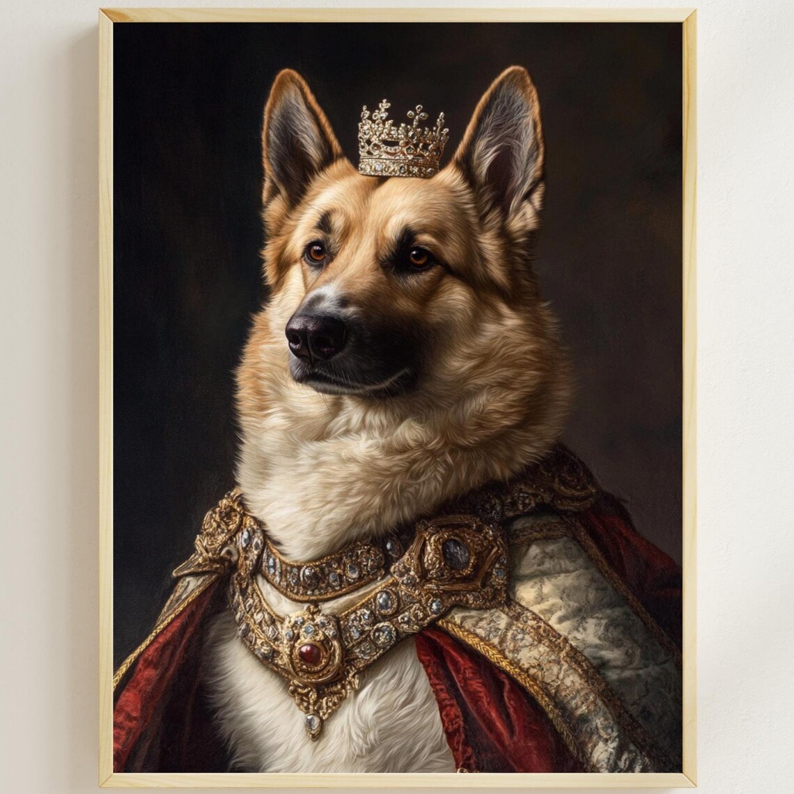 Aristocratic German Shepherd Wearing Jeweled Crown Portrait Poster