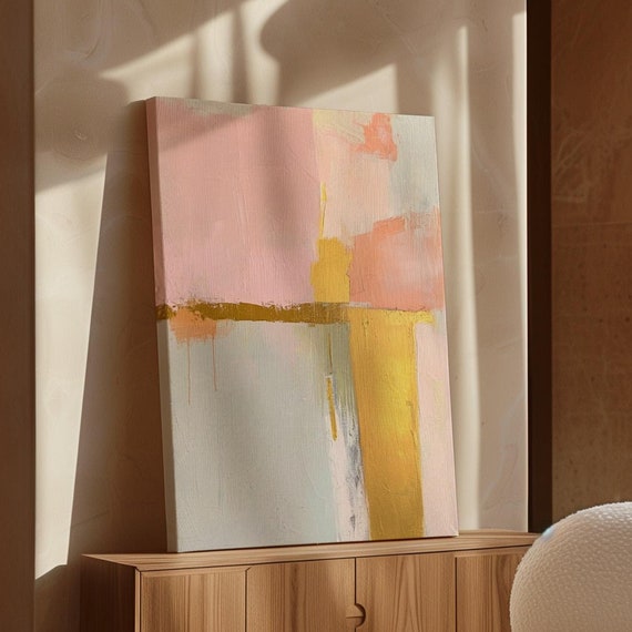 Abstract Pink And Gold Modern Art Minimalist Textured Painting For Contemporary Wall Decor Pastel Geometric Home Accent