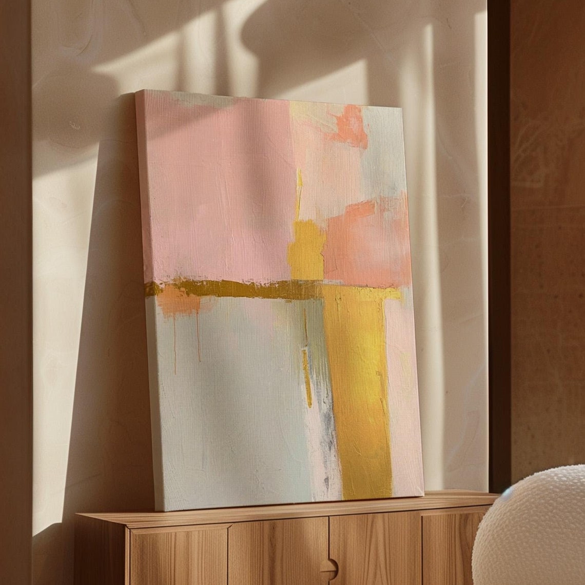 Pink Gold Abstract Minimalist Textured Modern Pastel Art Poster