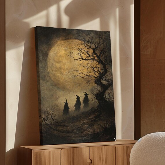 Witches Under A Golden Full Moon, Gothic Forest Scene