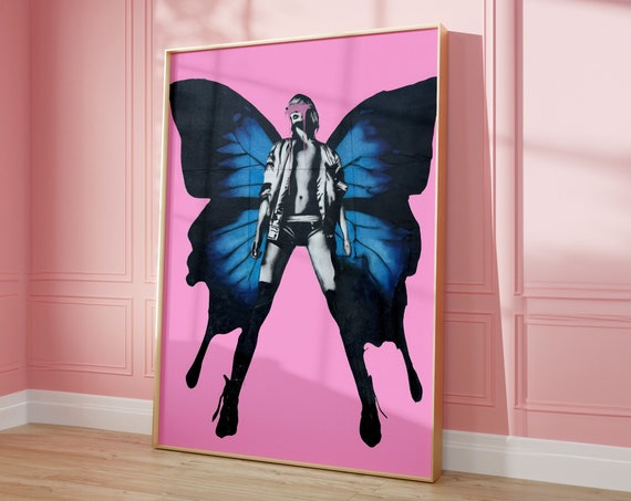 Girl With Butterfly Wings Trendy Wall Art Print Graffiti Art Maximalist Art Girly Wall Art Dorm Decor