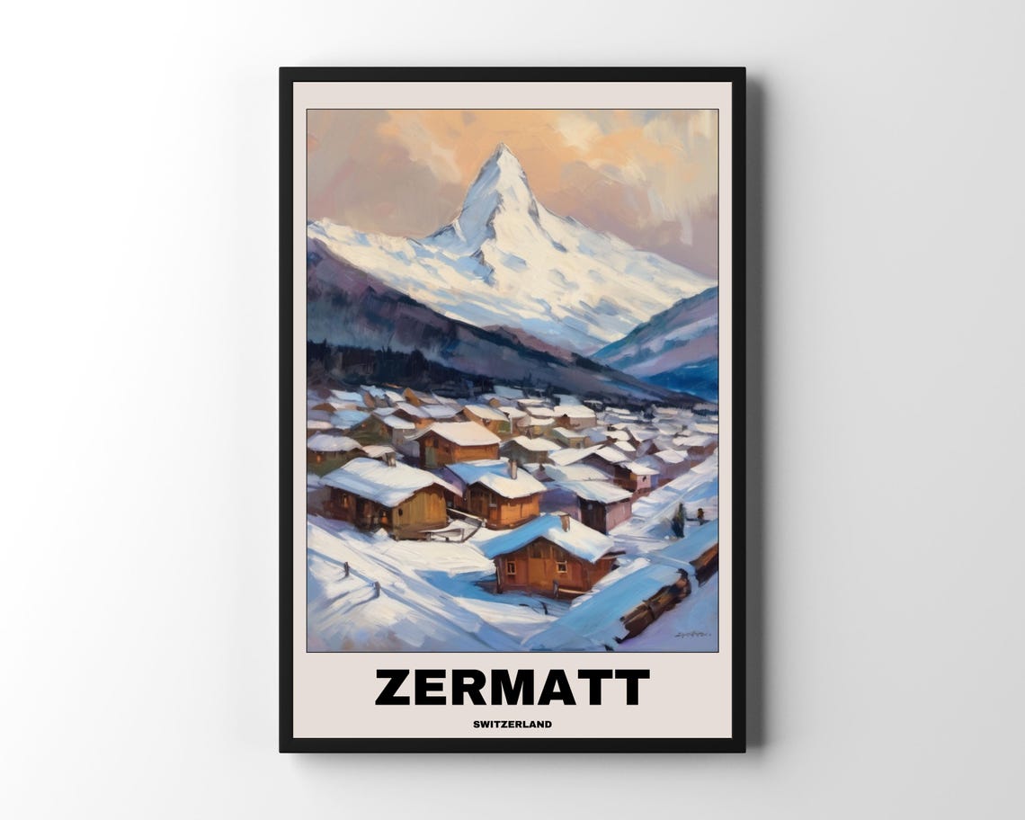Zermatt Swiss Alps Travel Poster, Scenic Painting