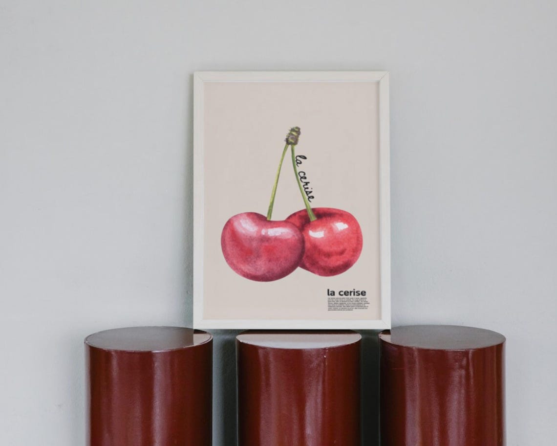 Cherry Watercolour Art Print, French Inspired Farmhouse