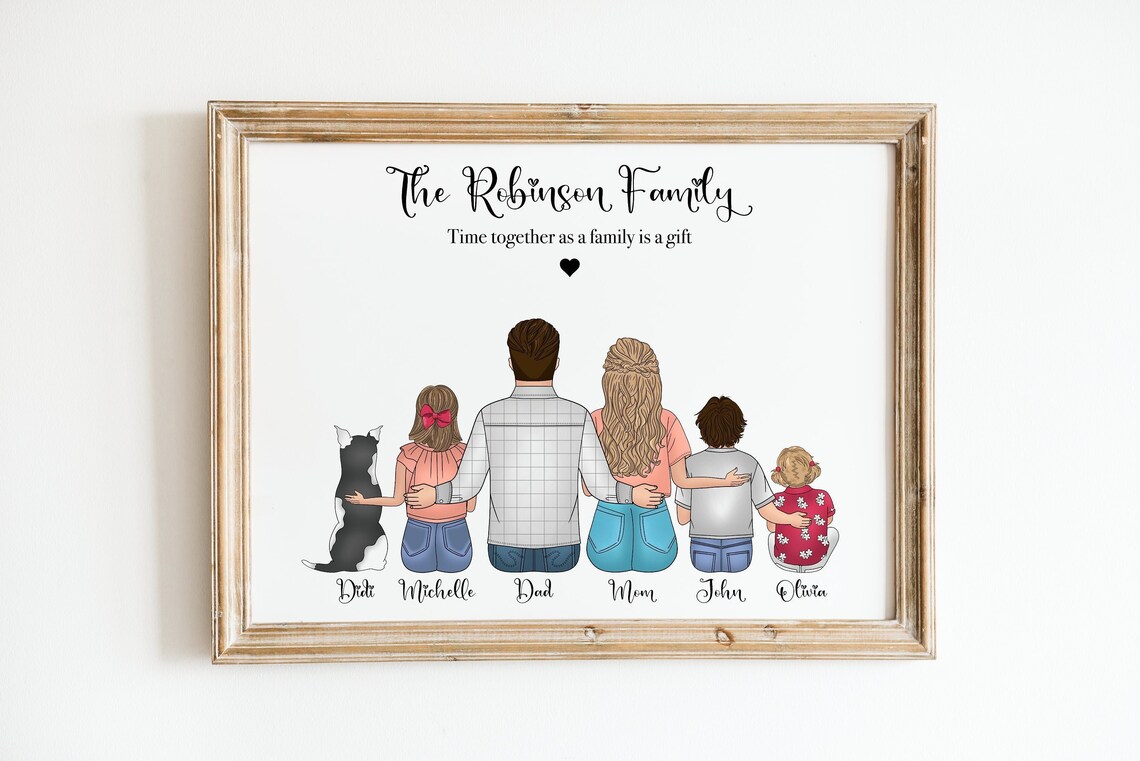 Personalized Family Portrait With Dog Art Print