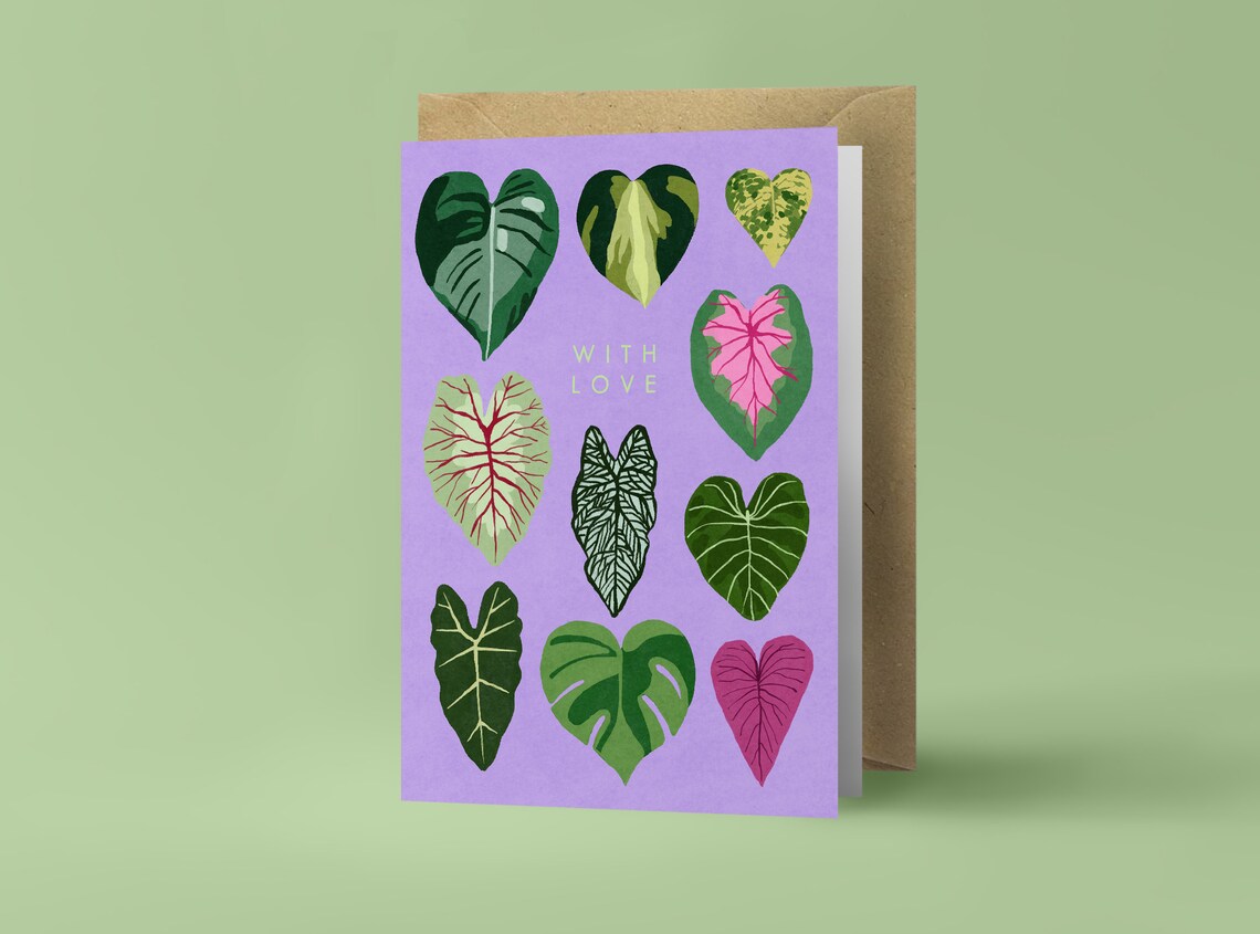 With Love Heart-Shaped Leaves Greeting Card