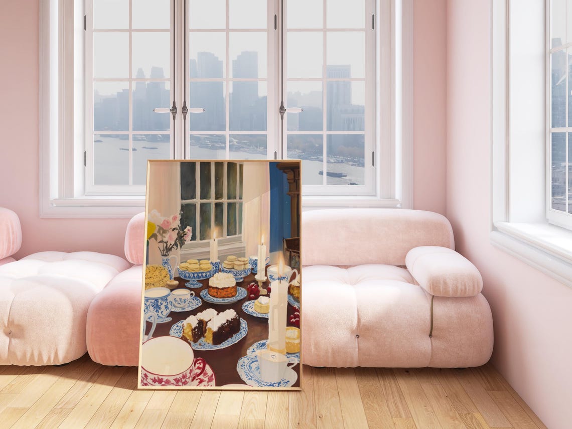 Chinoiserie Christmas Tea Table with Cakes and Candles Poster