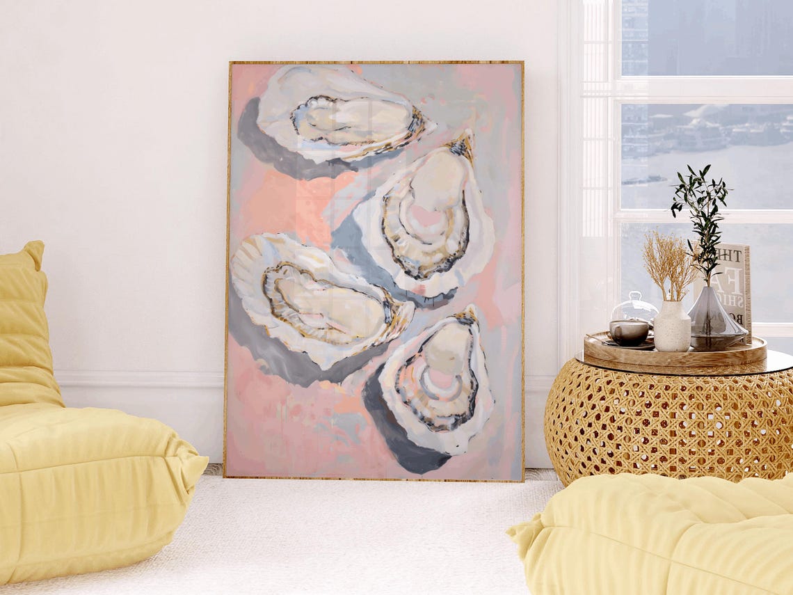 Oyster Shells Painted In Pastel Pink And Blue Coastal Poster - Image 2