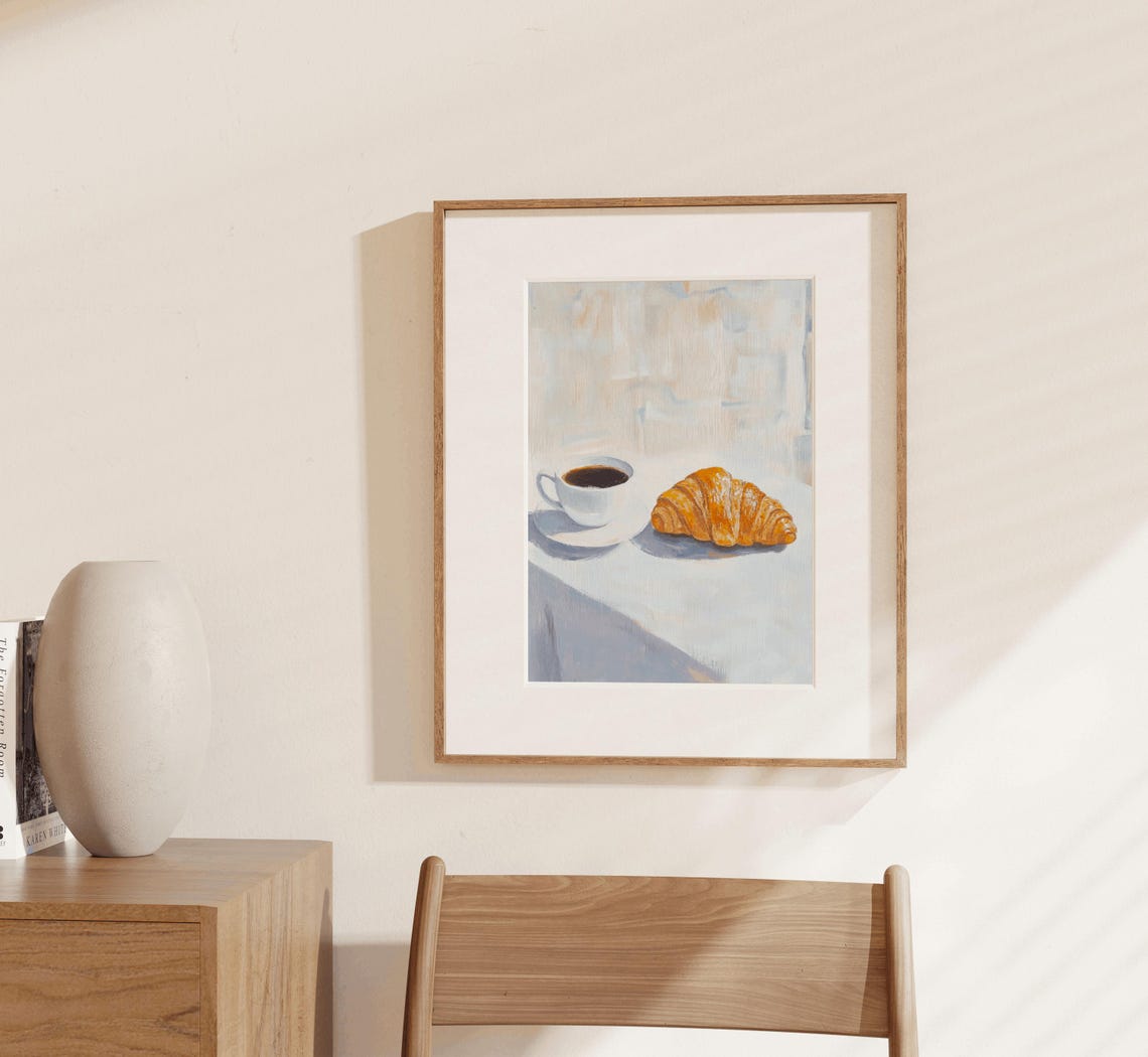 Coffee Croissant Minimalist Still Life Kitchen Breakfast Art Print - Image 3