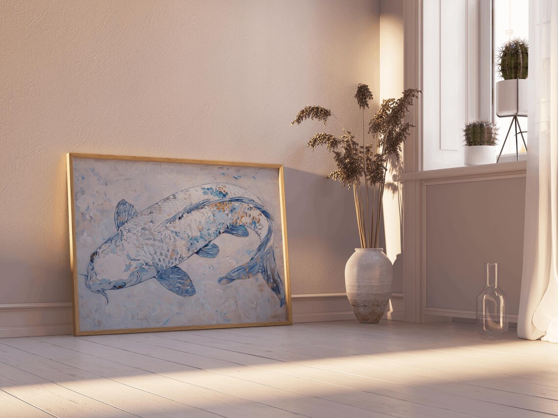 Koi Fish Blue Chinoiserie Art Print, Vintage Style - Image 2