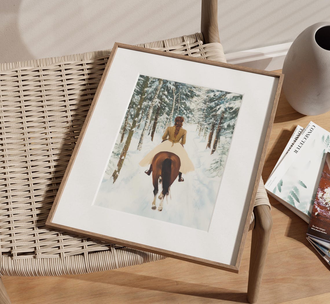 Winter Horseback Riding Print Farmhouse Horse Art Winter Horse Painting Horse Snow Landscape Equestrian Art Christmas Horse Wall Art - Image 3