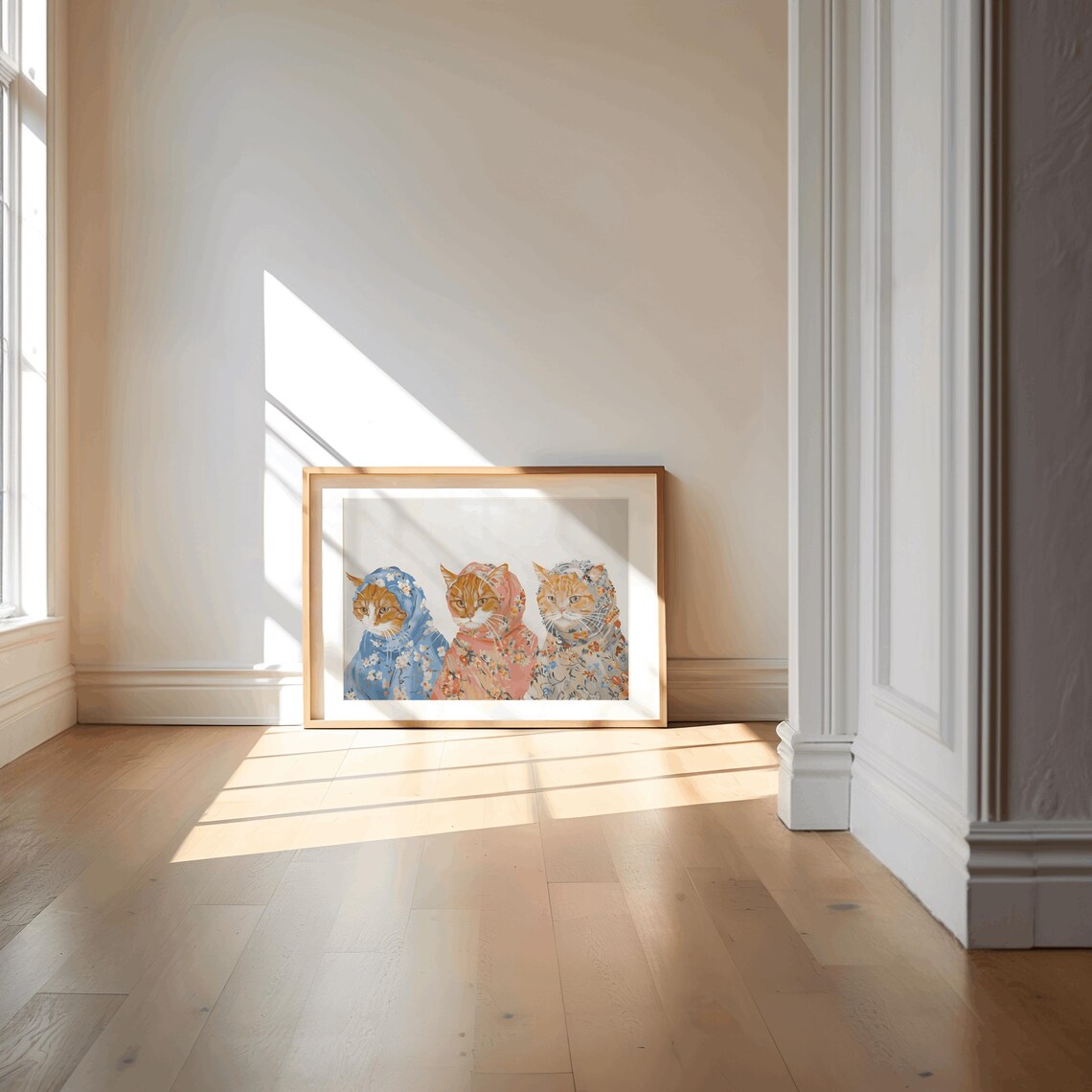 Babushka Ginger Cats Floral Cat Art Print