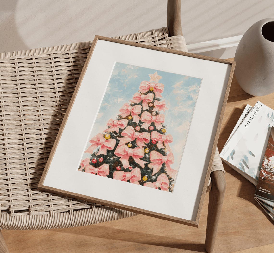 Girly Pink Bow Christmas Tree Star Topper Pastel Holiday Poster - Image 3