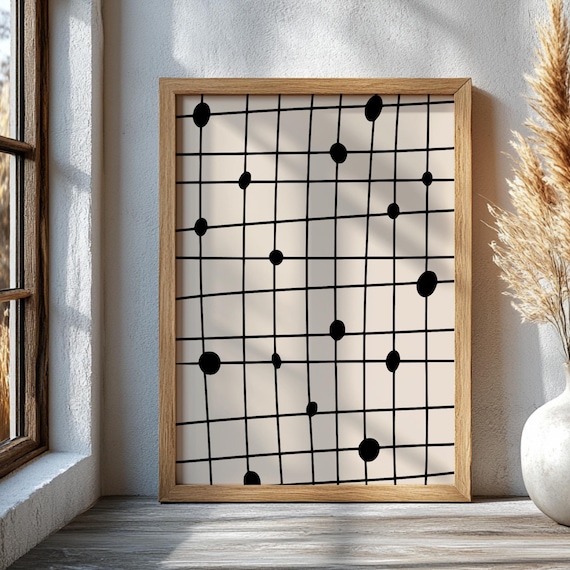 Scandinavian Neutral Poster Minimalist Abstract Line Art Print Modern Black And Beige Grid Wall Hallway Housewarming Gift