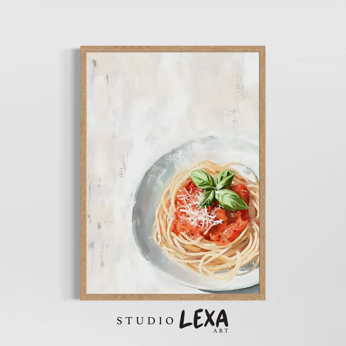 Spaghetti With Tomato Sauce Basil Watercolor Kitchen Art Poster