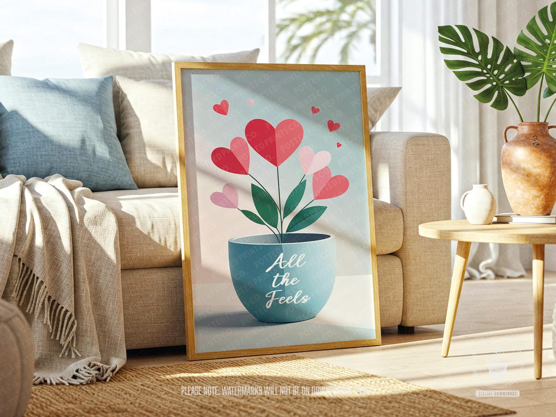 All the Feels Pastel Heart Flower Plant Pot Soft Boho Poster