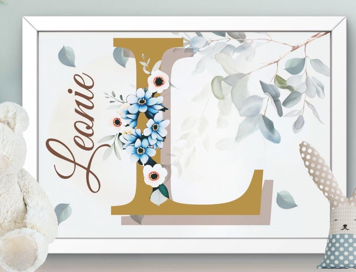 Nursery Decor Poster Wall Art For Kids Letter Flower Wreath