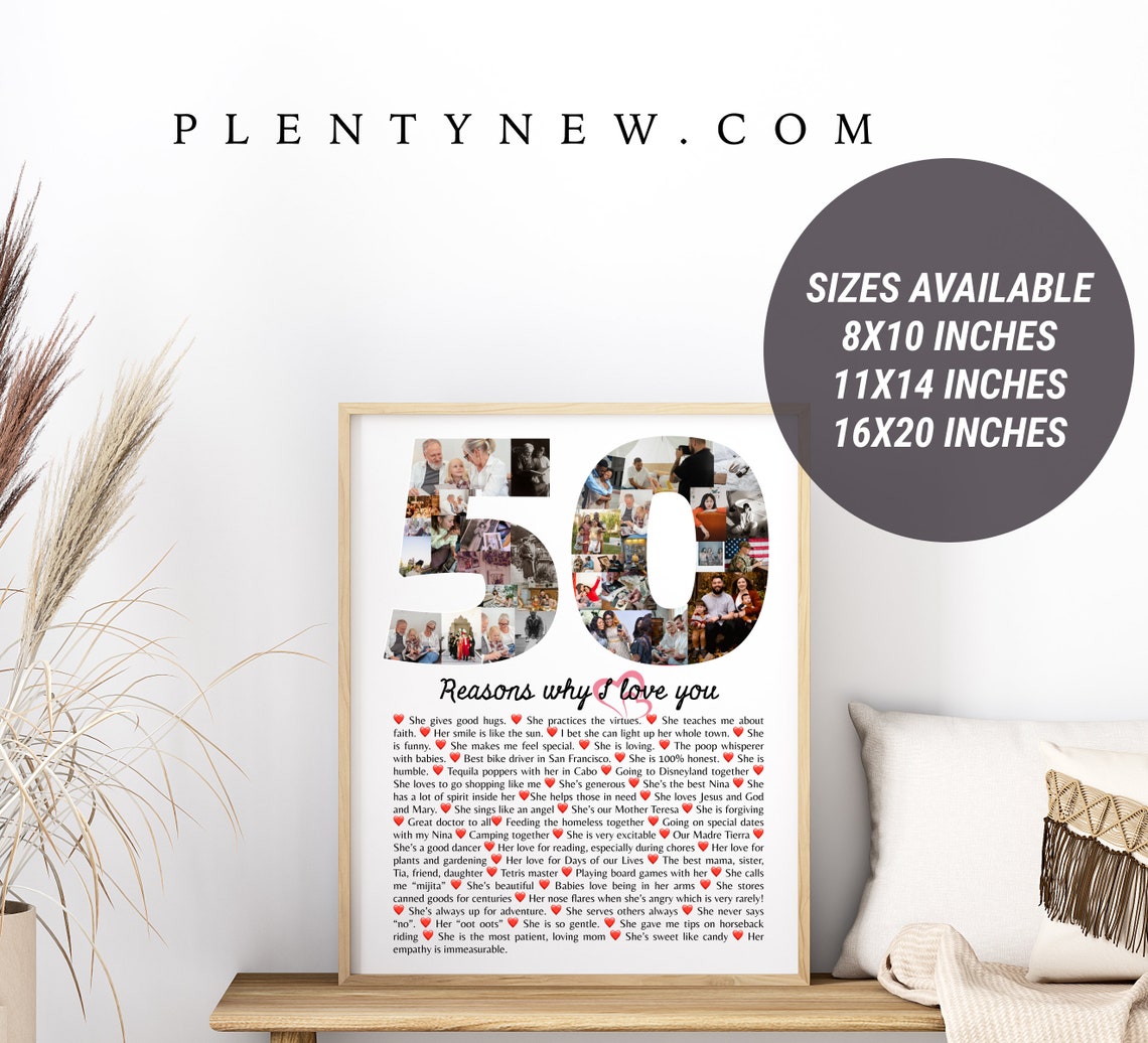 50 Reasons Why I Love You Number Photo Collage Birthday Gift Poster