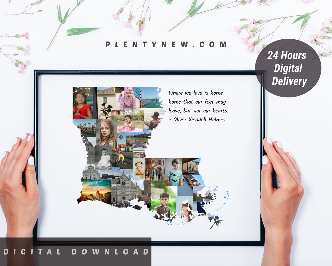 Louisiana Art Louisiana State Louisiana Map Louisiana Svg Louisiana Png Louisiana State Personalized Photo Collage State Wall Art Decor - Image 2