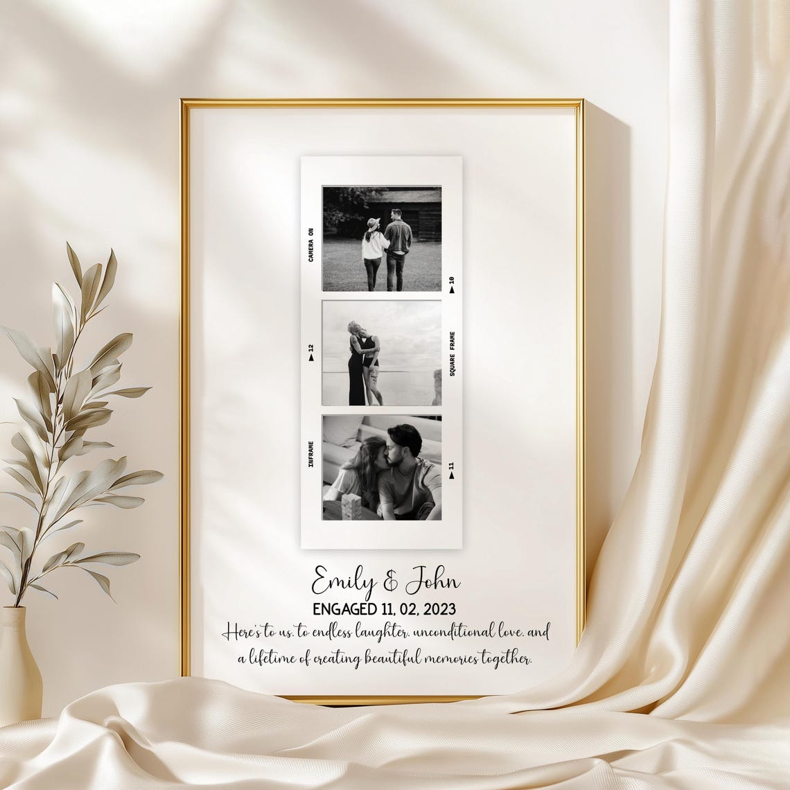 Engaged Couple Film Strip Photo Collage Poster Gift Keepsake