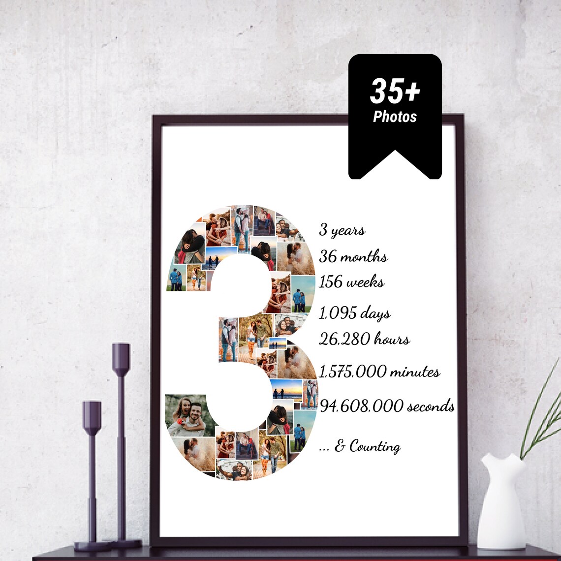 Custom Number Photo Collage, 3rd Anniversary Poster