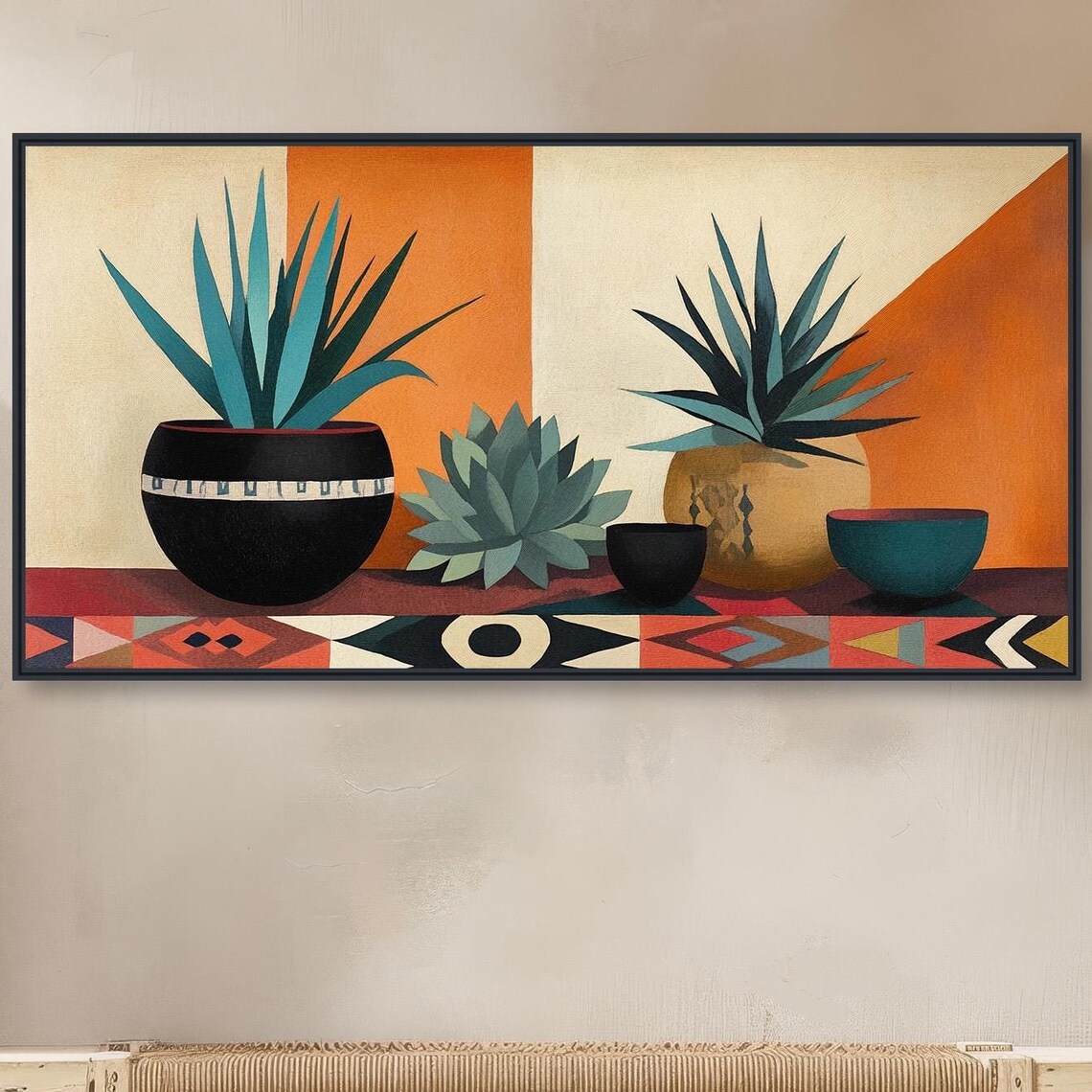 Southwestern Agave Pottery Still Life Painting Bold Orange Wall Art Poster