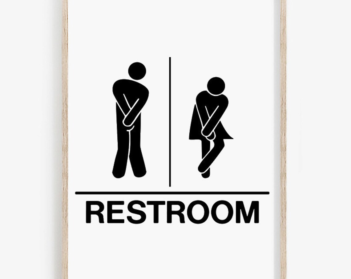 Funny Restroom Sign Men Women Holding It Humor Bathroom Decor Print