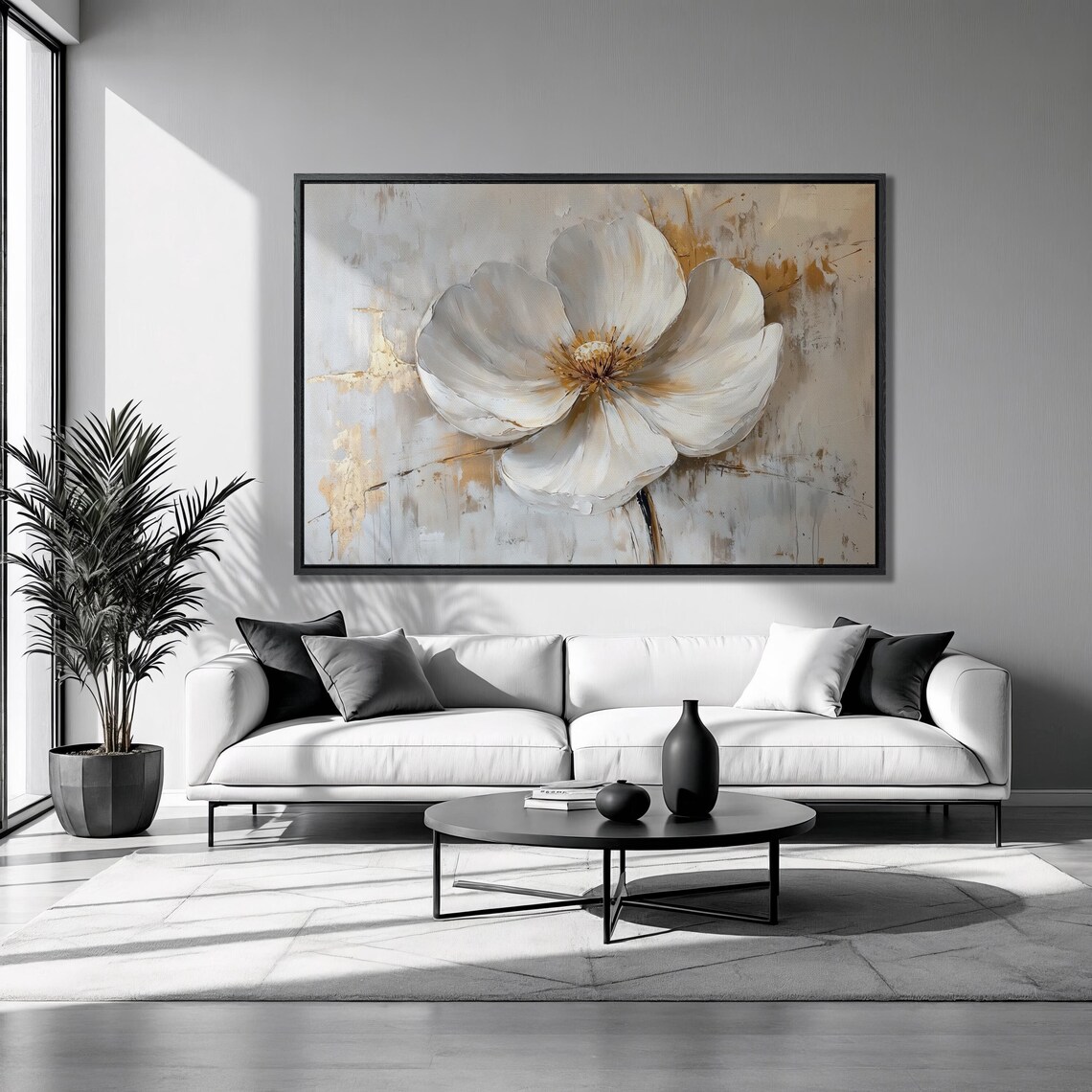 White Blossom Close Up Gold Beige Textured Floral Art Print Poster