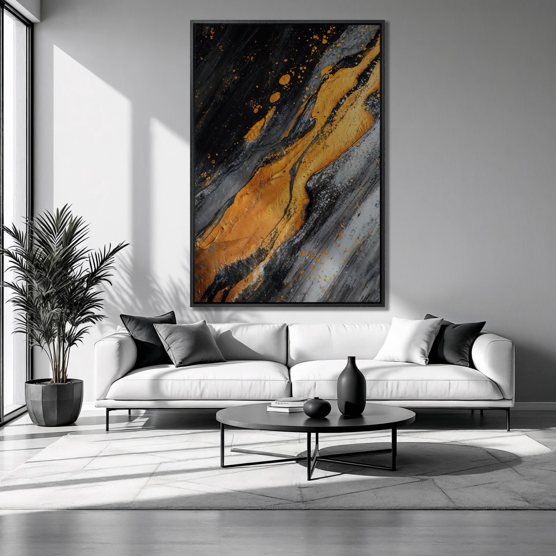 Black Gold Marble Swirl Abstract Diagonal Luxury Modern Art Poster