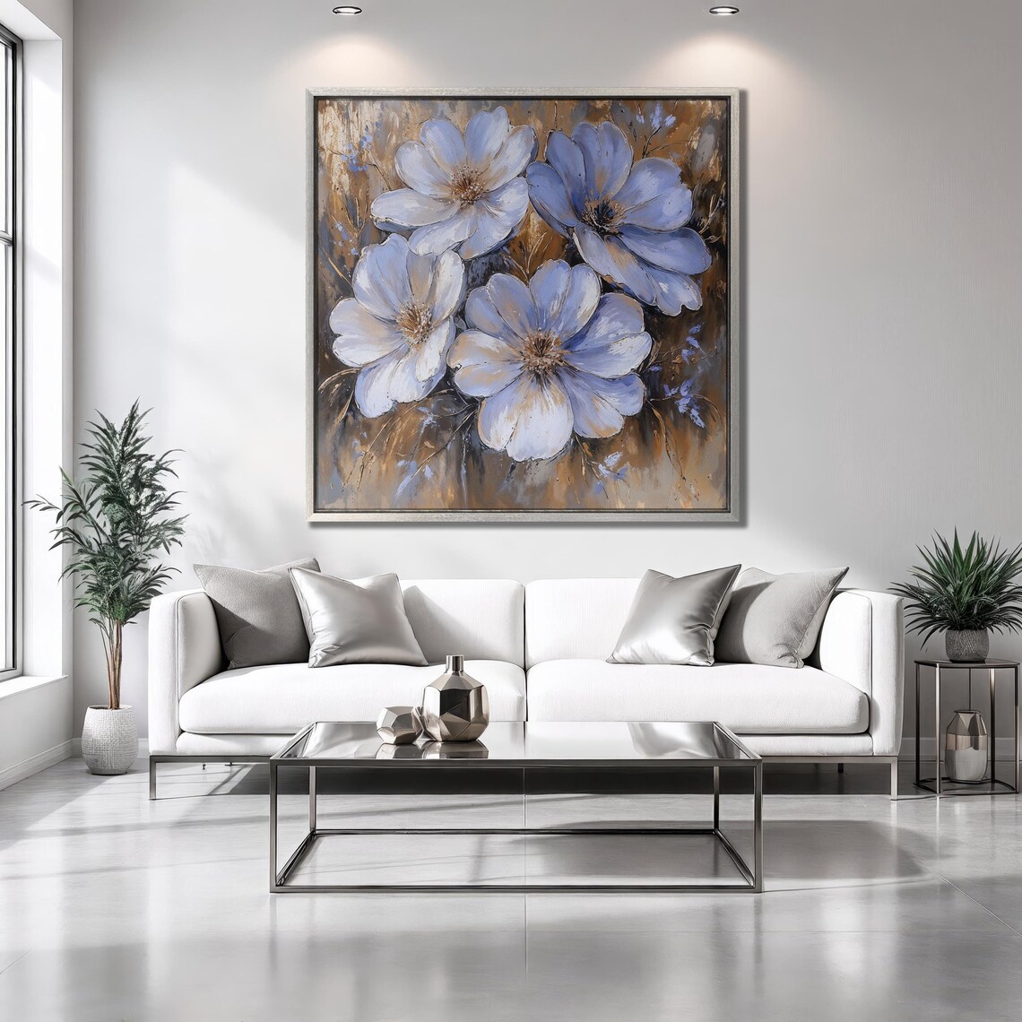 Blue Purple Wildflower Bloom Oil Painting Botanical Framed Art Poster