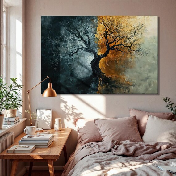 Surreal Tree Framed Print Abstract Day And Night Luxury Art Creepy Aesthetic Painting Print Twisted Trees Decor Ready To Hang