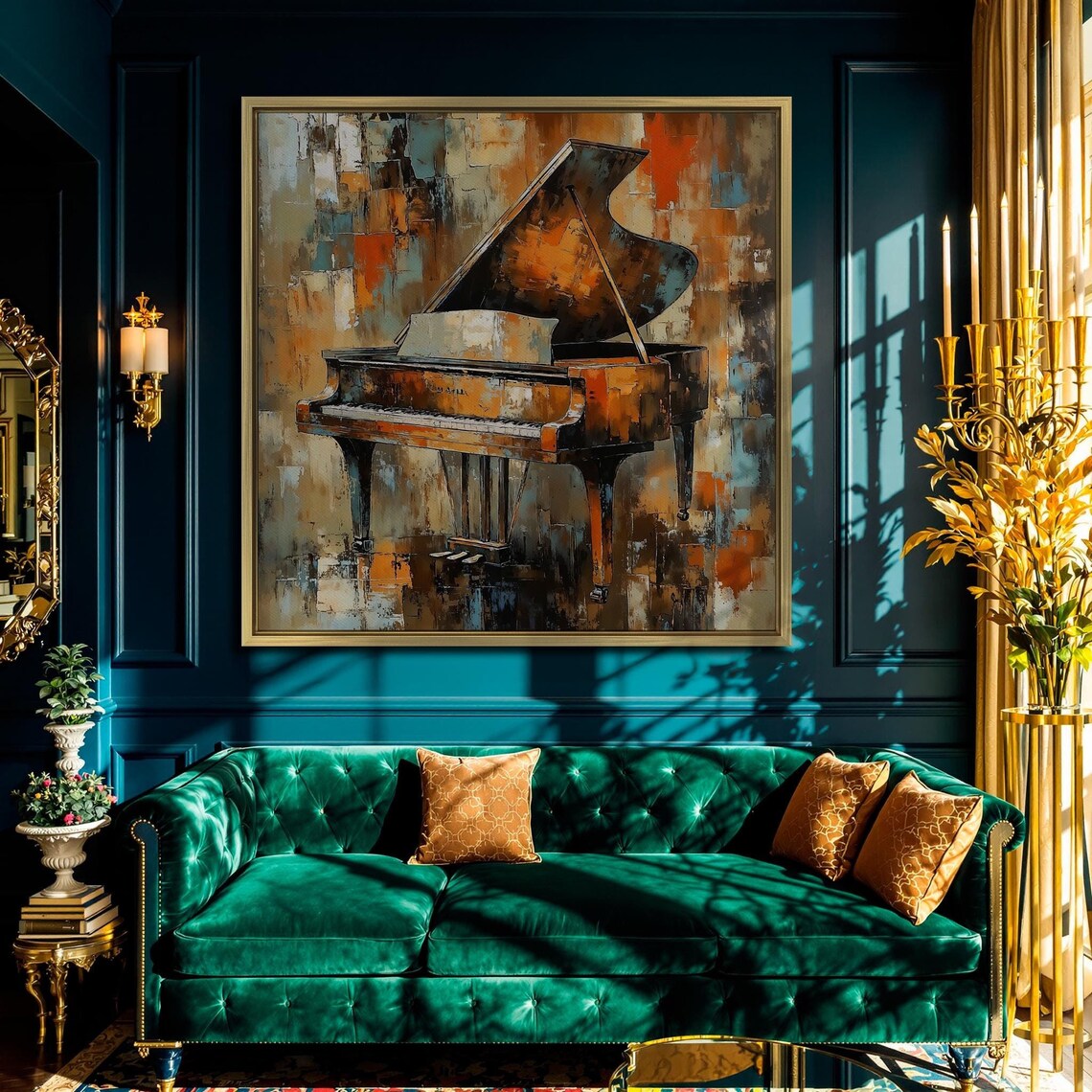 Grand Piano Burnt Orange Rust Abstract Musical Instrument Square Poster
