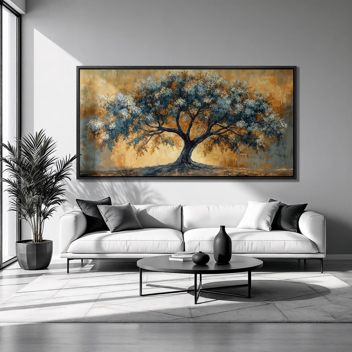 Blue Blossom Tree Art Print, Rustic Landscape