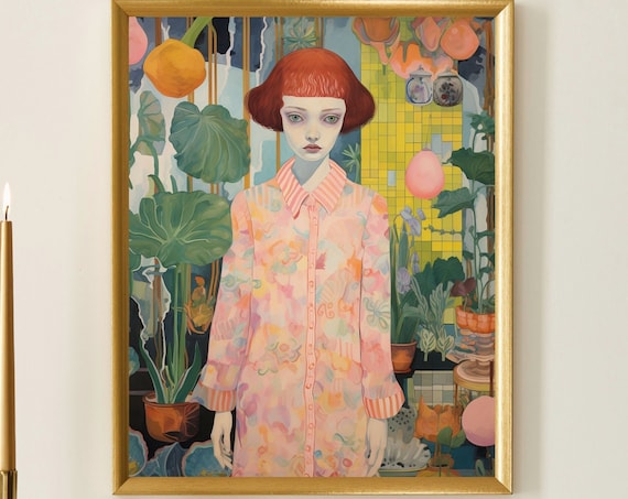 Misha Red Haired Girl Botanical Portrait Modern Colorful Print