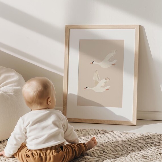 Nursery Art Silly Goose Wall Art Cute Goose Poster Neutral Kids Room Illustration Goose Childrens Room
