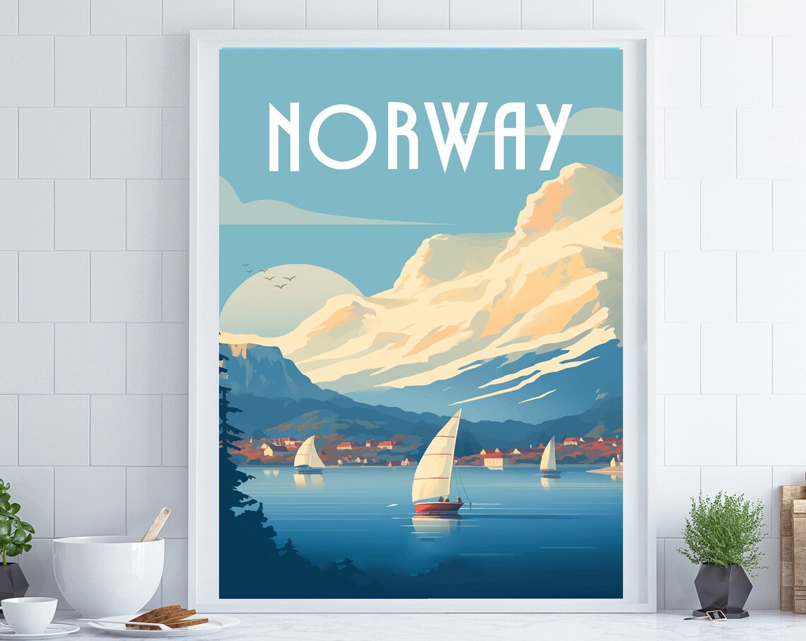 Norway Vintage Travel Poster, Scandinavian Wall Art