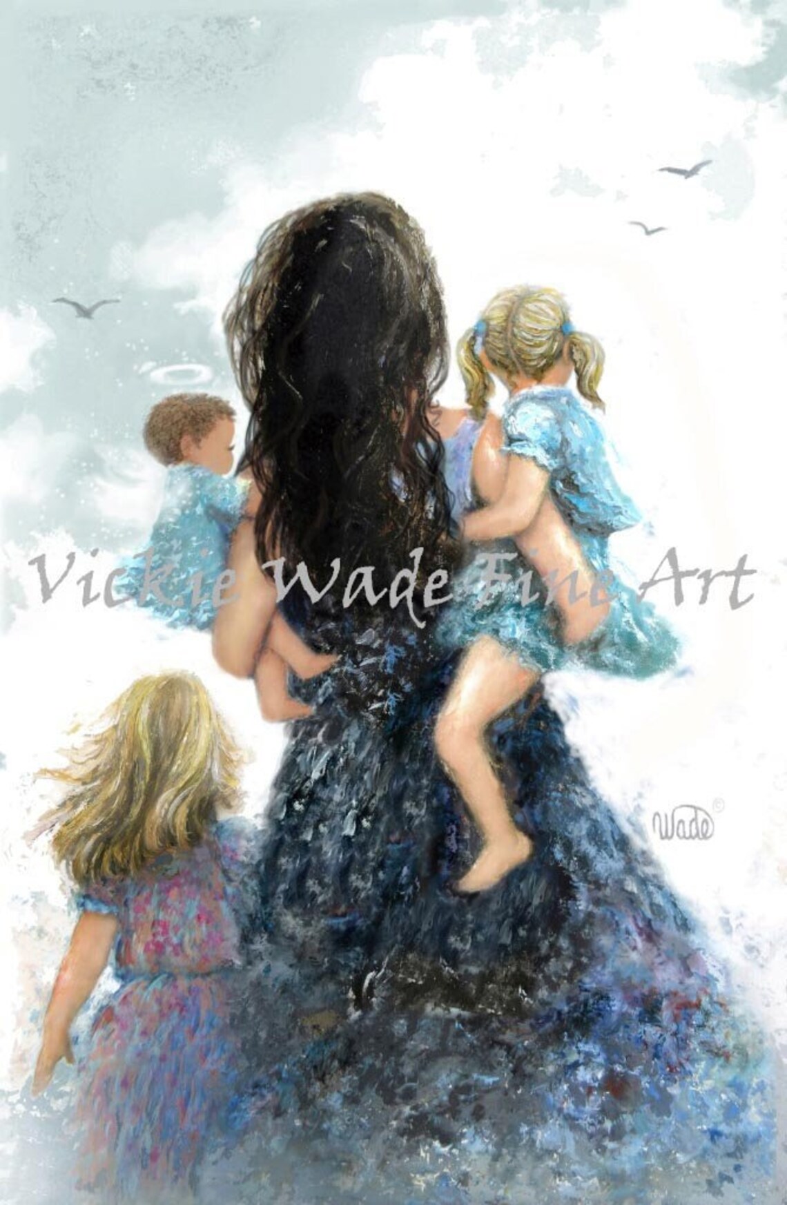 Mother with Three Daughters and a Sweet Angel Baby Boy Poster