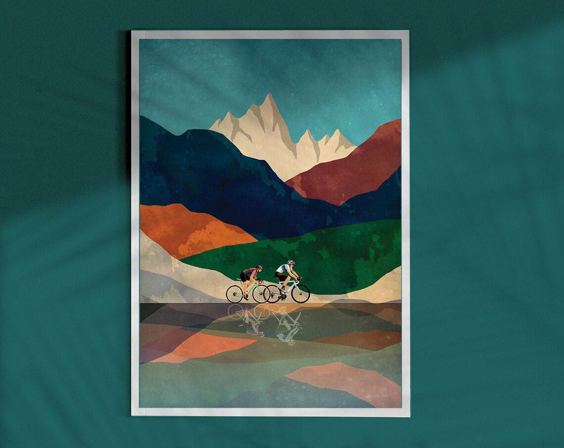 Cycling Couple Art Print, Gift For Cyclists - Image 2