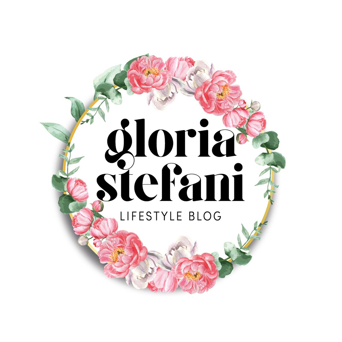 Gloria Stefani Floral Wreath Lifestyle Blog Premade Logo Brand Print