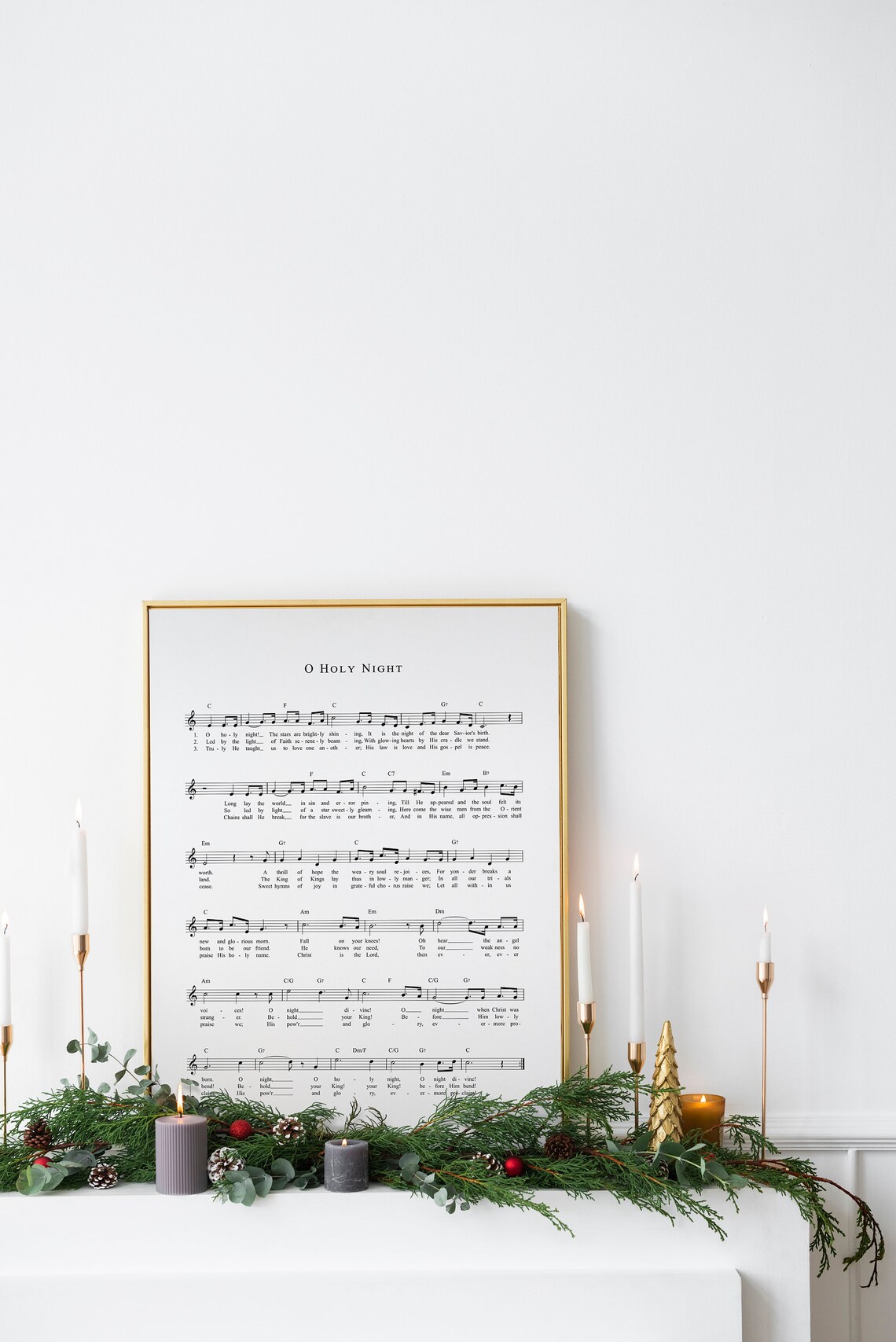 O Holy Night Sheet Music White Christmas Carol Song Art Poster - Image 2