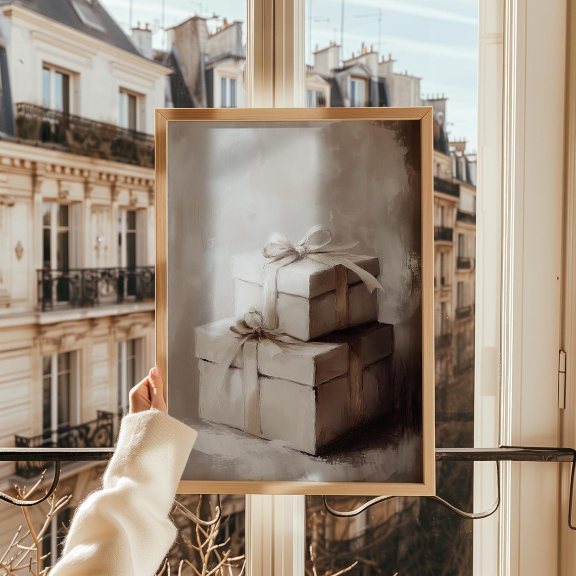 Neutral Gift Boxes Beige Ribbon Wrapped Presents Minimalist Art Print - Image 2