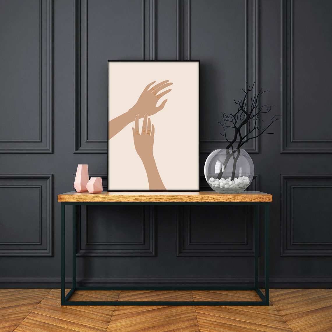Henna Hands Boho Line Art Minimalist Beige Abstract Wall Poster - Image 2