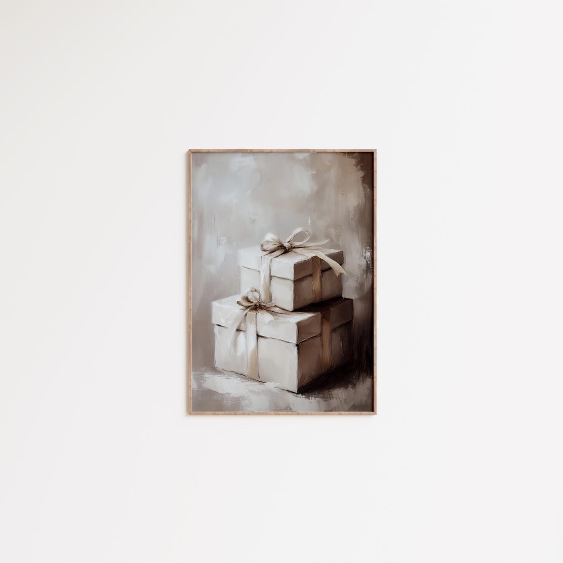 Neutral Gift Boxes Beige Ribbon Wrapped Presents Minimalist Art Print - Image 3