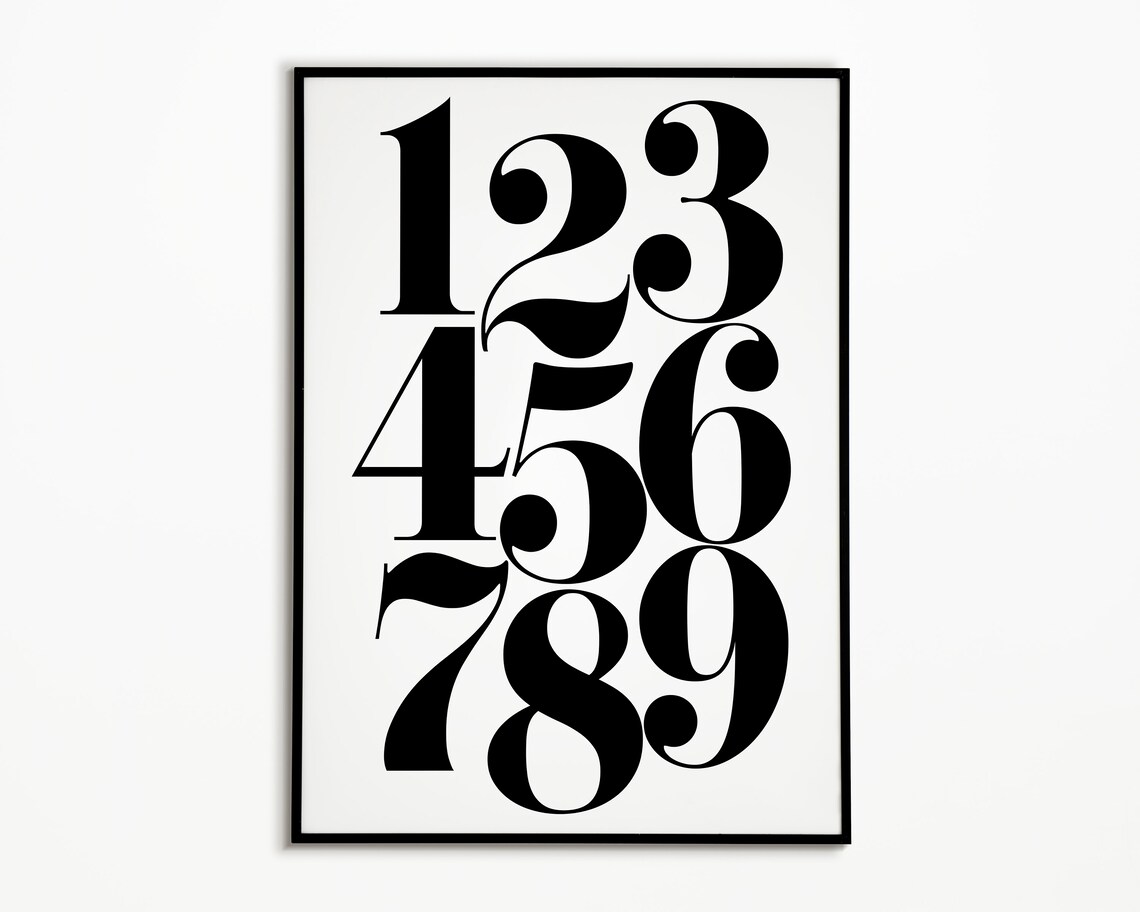 Black Numbers 123456789 Typography Educational Nursery Kids Room Poster - Image 2
