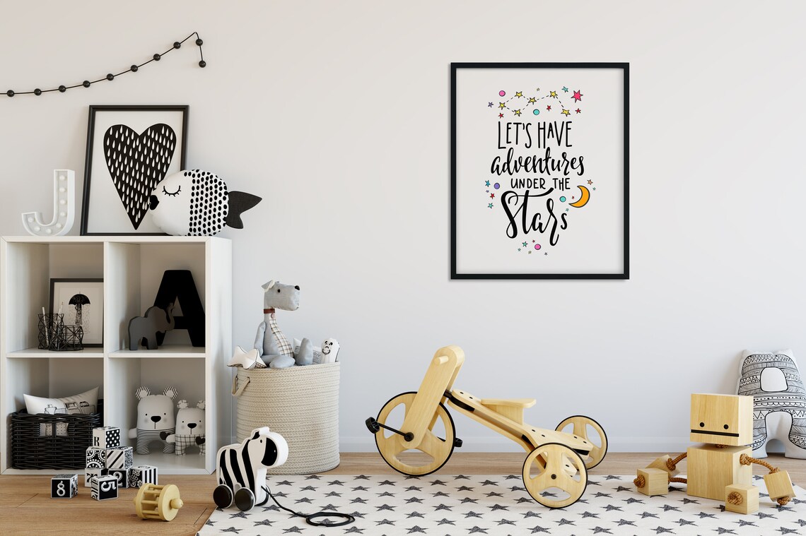 Lets Have Adventures Under The Stars Nursery Print Baby Room Wall Art Baby Boy Nursery Art Baby Boy Gift Children Nursery Decor Moon Stars - Image 2