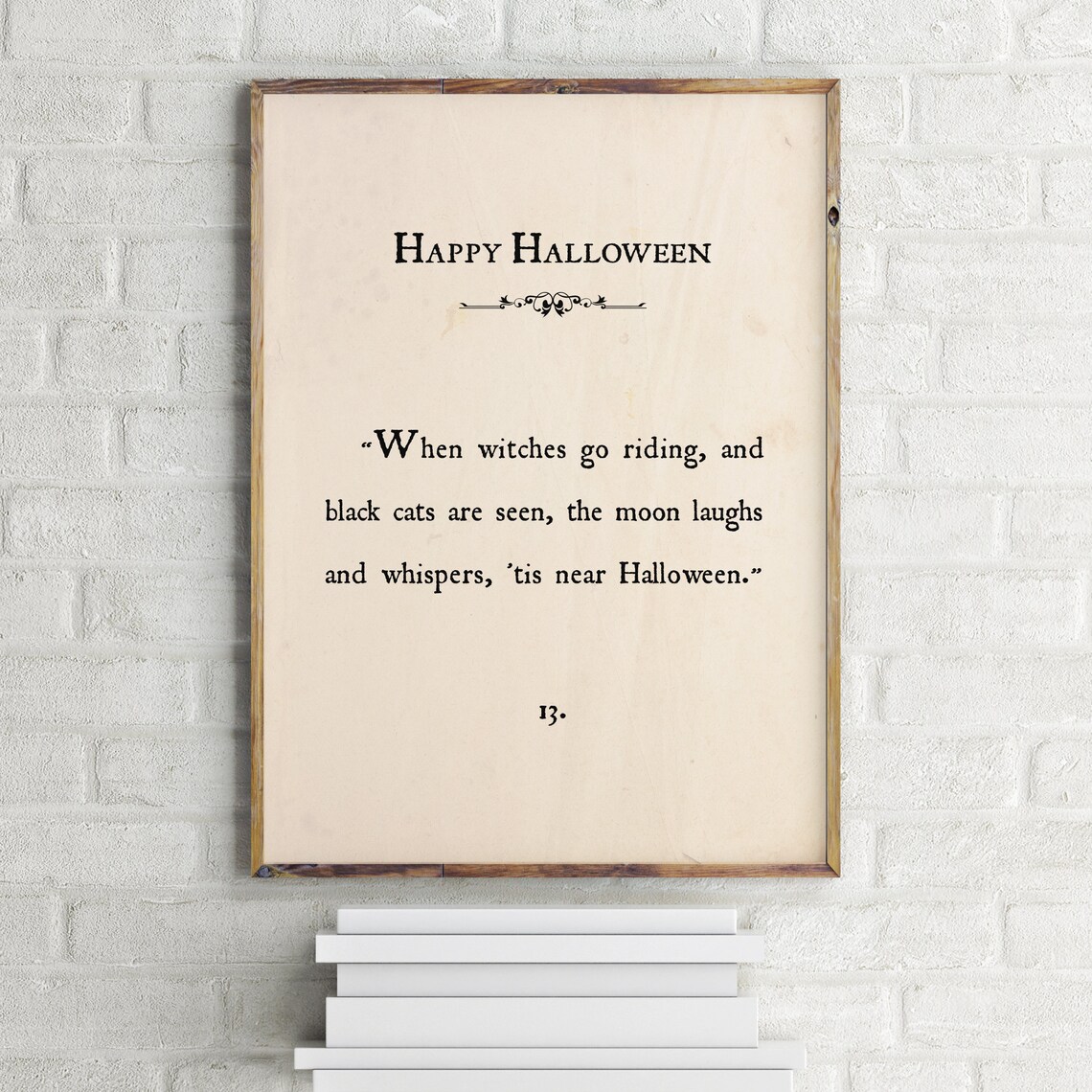 Happy Halloween Book Page Quote Witches Black Cats Moon Poster