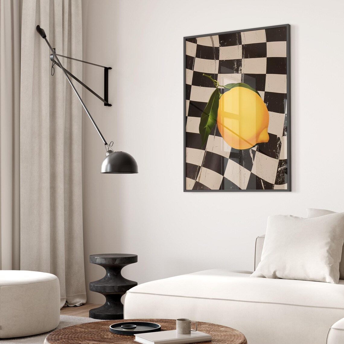Lemon Checkerboard Retro Kitchen Decor, Pop Art - Image 2