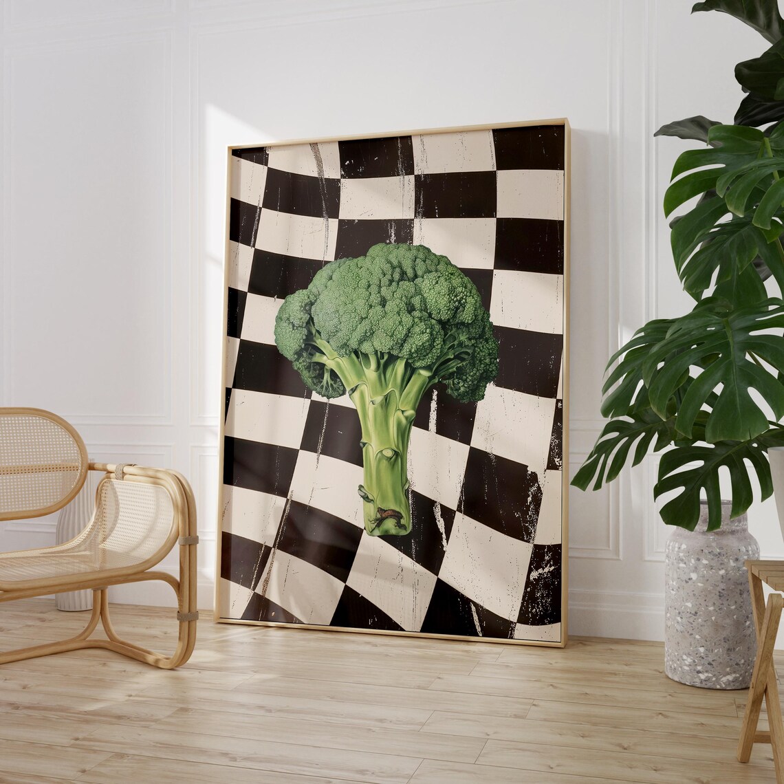 Retro Broccoli Kitchen Art Print Food Poster Vintage Vegetable On Checkerboard Printed On Luxury Paper - Image 3
