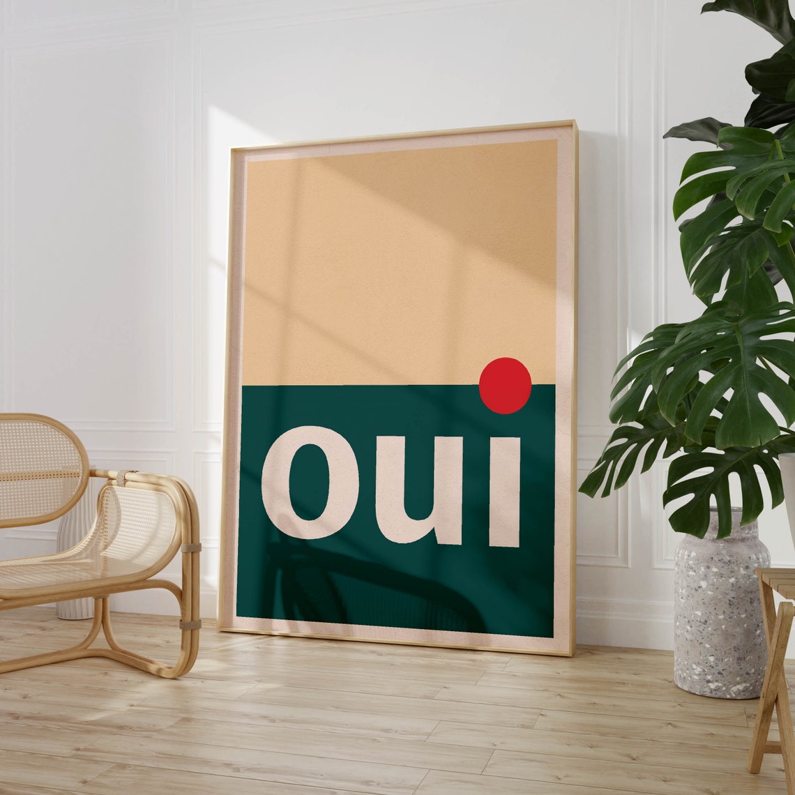 Oui Minimalist French Typography with Red Sun Modern Statement Poster - Image 2