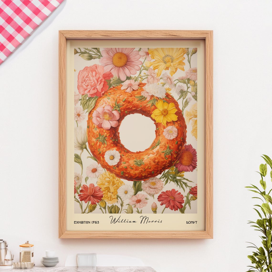 William Morris Style Floral Donut Vintage Kitchen Illustration Poster - Image 2