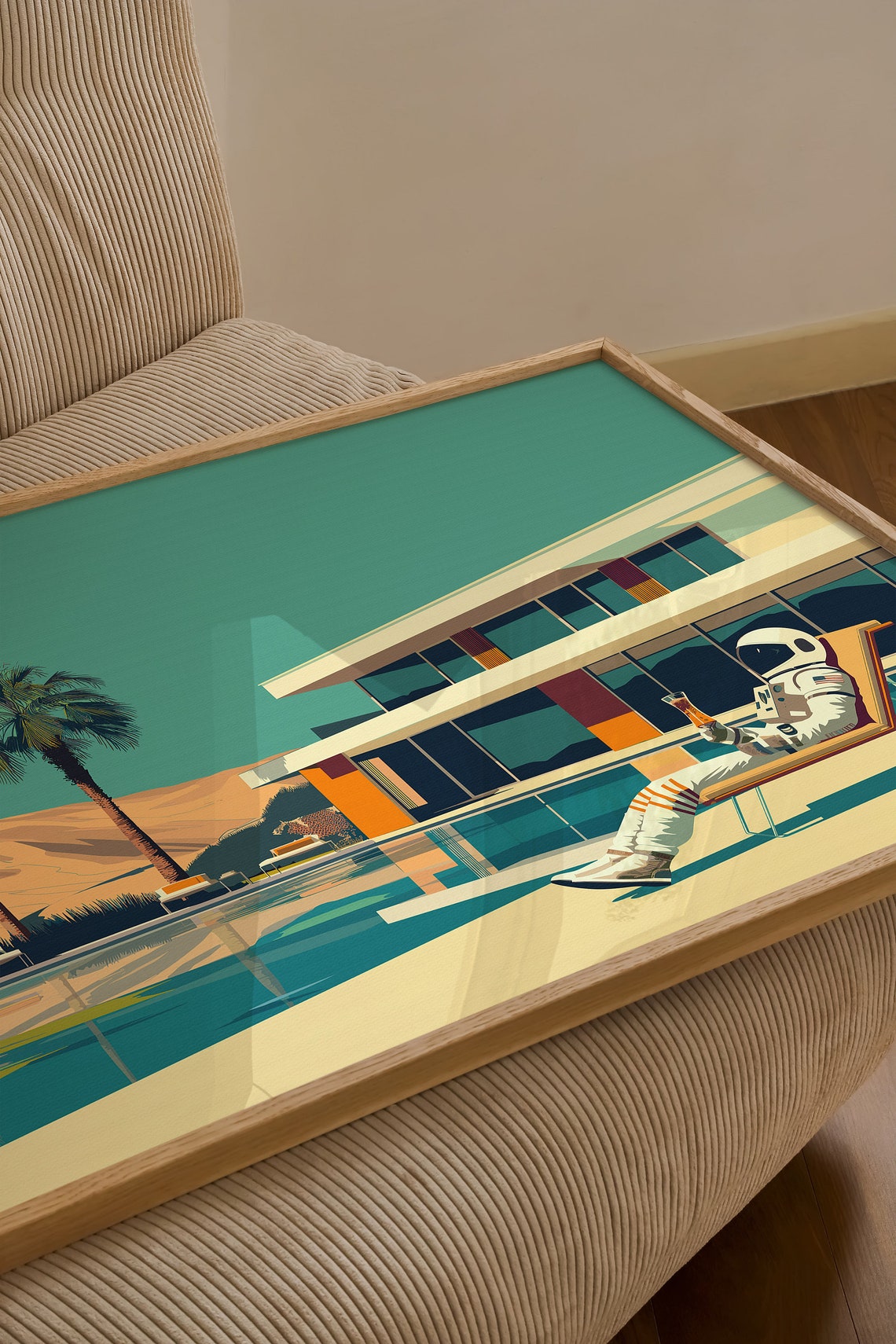 Astronaut Lounging with a Cocktail at a Retro Palm Springs Pool Poster - Image 2
